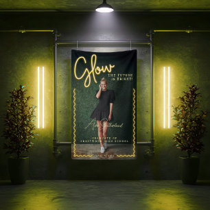 Glow Future is Bright Fun Yellow Neon Graduation Banner
