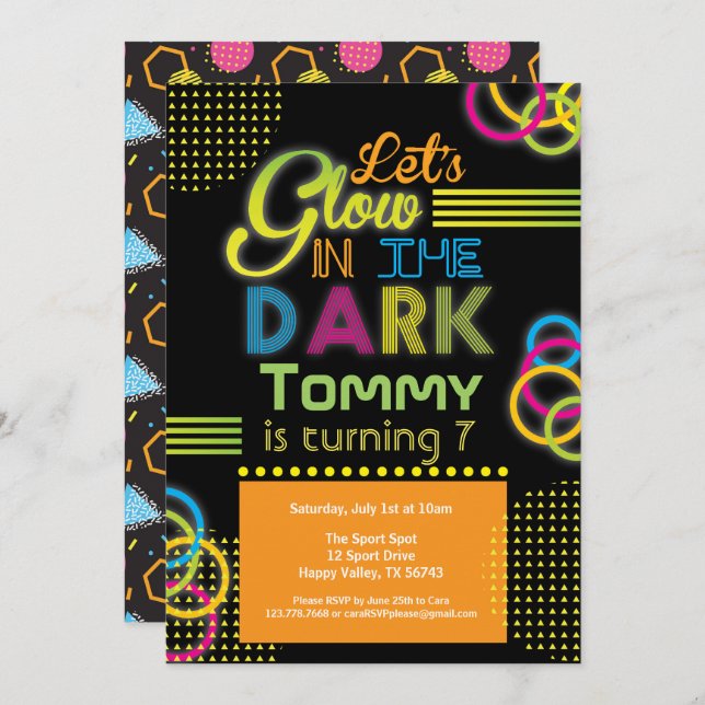 Glow in the dark birthday party orange invitation (Front/Back)