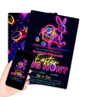 Glow in the Dark Easter Egg Hunt Neon Party Invitation