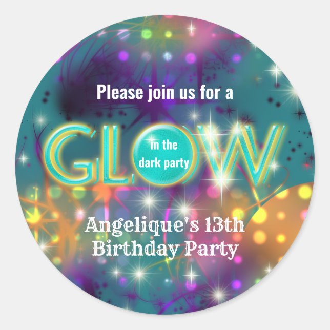 Glow in the dark kids neon party celebration classic round sticker (Front)