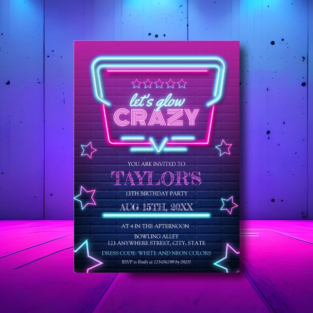 Glow in the Dark Neon Purple Blue Any Birthday Invitation (Creator Uploaded)
