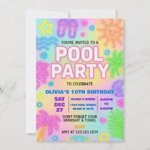 Glow in the Dark Pool Party Invitation