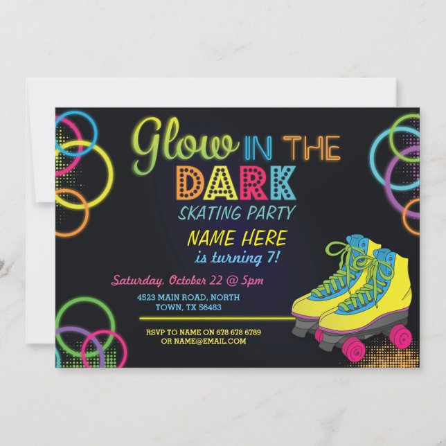 Glow In The Dark Roller Skating Birthday Invite (Front)
