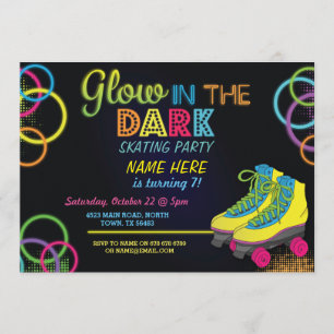 Glow In The Dark Roller Skating Birthday Invite
