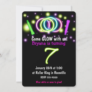 GLOW Lights 7th Birthday Party Age 7 Invitation