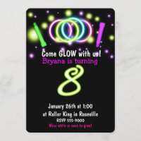 GLOW Lights 8th Birthday Party Age 8 Invitation