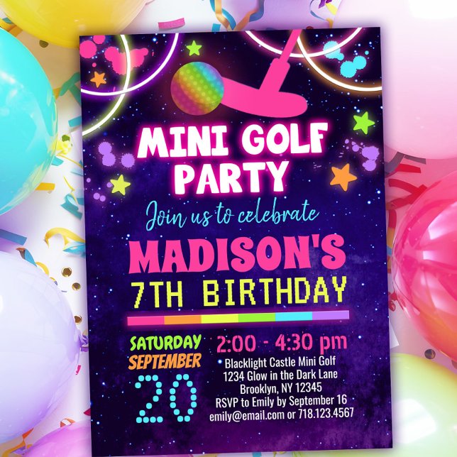 Glow Mini Golf Birthday Party Invitation (Creator Uploaded)
