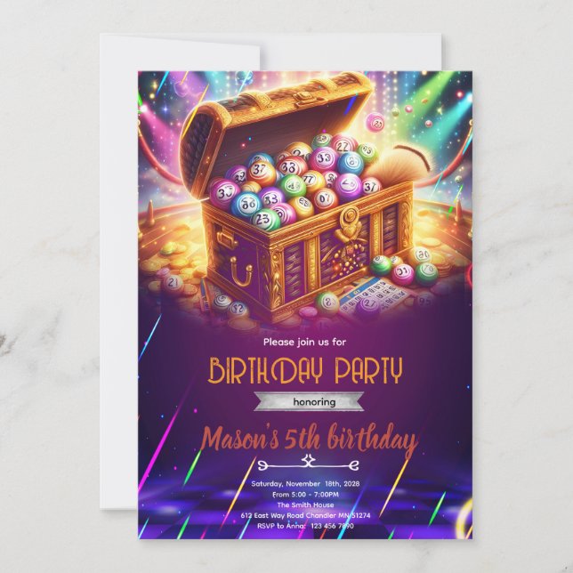 Glow neon bingo night Birthday Invitation (Front)