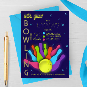 Glow Neon Bowling Birthday Invitation