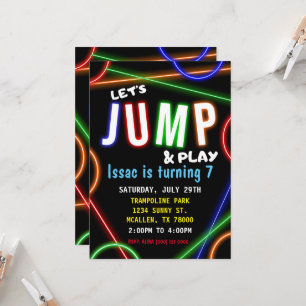 Glow Neon Let's Jump Birthday Party Invitation