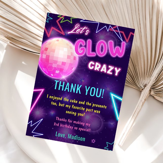 Glow Neon Lights Birthday Party Thank You Card  (Creator Uploaded)