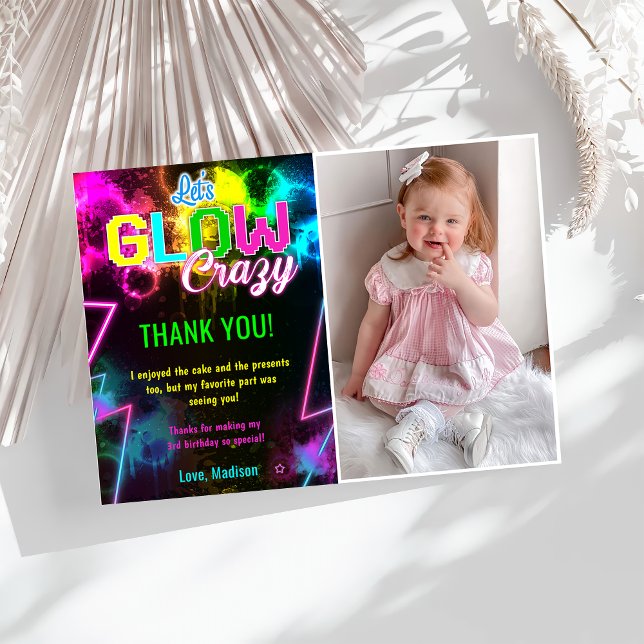Glow Neon Lights Birthday Party Thank You Card  (Creator Uploaded)