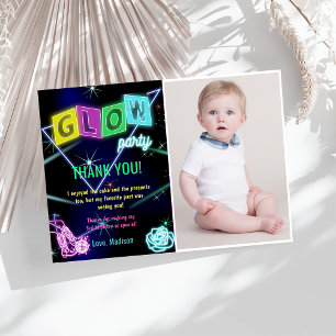 Glow Neon Lights Birthday Party Thank You Card 