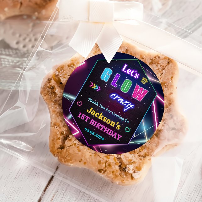 Glow Neon Lights Thank You Birthday Party  Classic Round Sticker (Creator Uploaded)