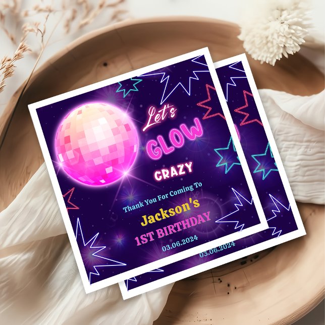 Glow Neon Lights Thank You Birthday Party Napkin (Creator Uploaded)