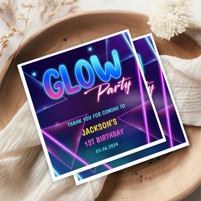 Glow Neon Lights Thank You Birthday Party Napkin (Creator Uploaded)