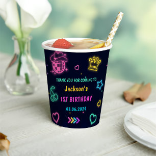 Glow Neon Lights Thank You Birthday Party Paper Cups