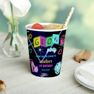 Glow Neon Lights Thank You Birthday Party Paper Cups
