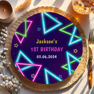 Glow Neon Lights Thank You Birthday Party Paper Plate