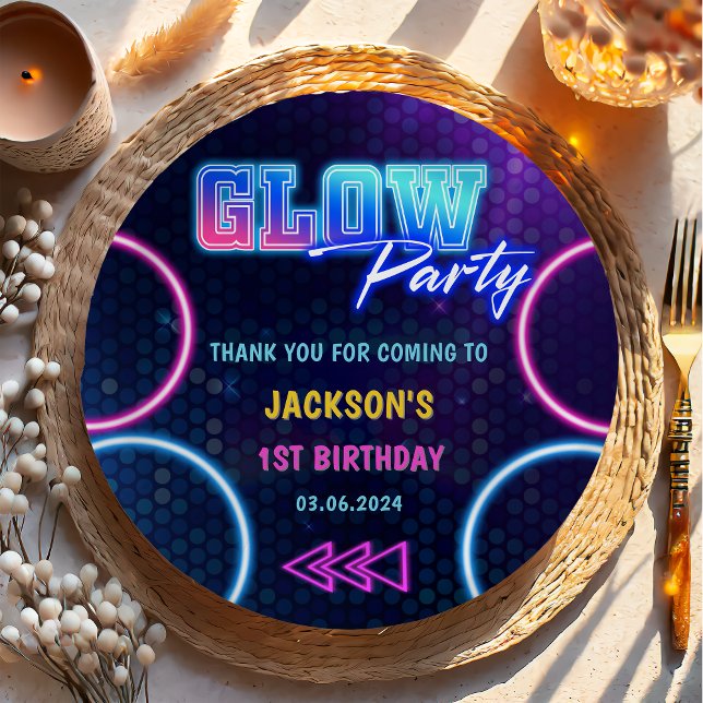 Glow Neon Lights Thank You Birthday Party Paper Plate (Creator Uploaded)