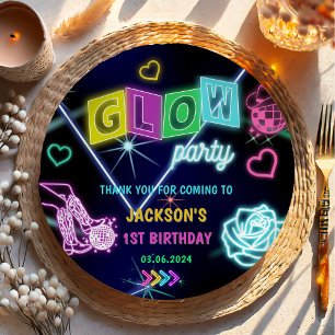 Glow Neon Lights Thank You Birthday Party Paper Plate