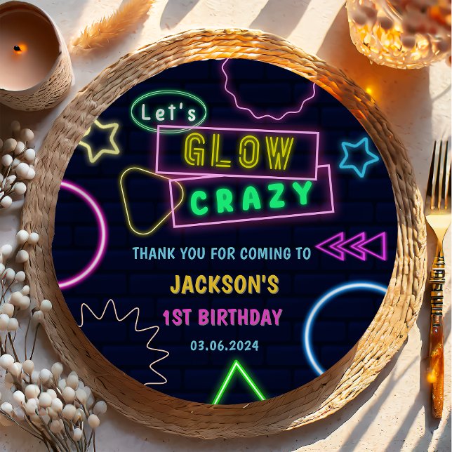 Glow Neon Lights Thank You Birthday Party Paper Plate (Creator Uploaded)