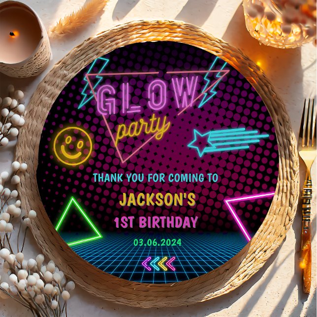 Glow Neon Lights Thank You Birthday Party Paper Plate (Creator Uploaded)