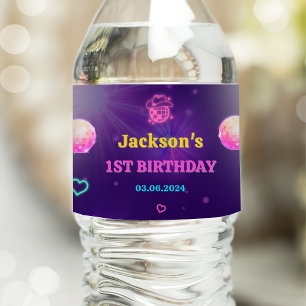 Glow Neon Lights Thank You Birthday Party Water Bottle Label