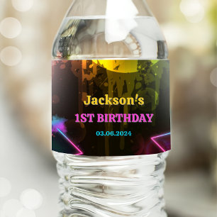 Glow Neon Lights Thank You Birthday Party  Water Bottle Label