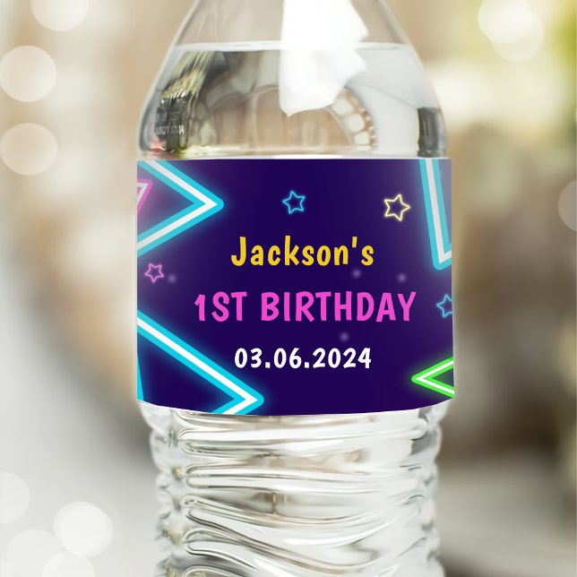 Glow Neon Lights Thank You Birthday Party  Water Bottle Label (Creator Uploaded)