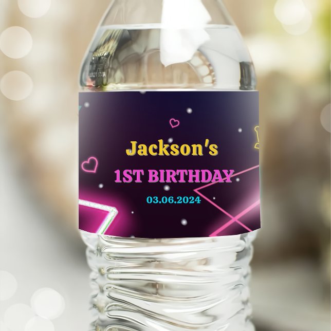 Glow Neon Lights Thank You Birthday Party  Water Bottle Label (Creator Uploaded)