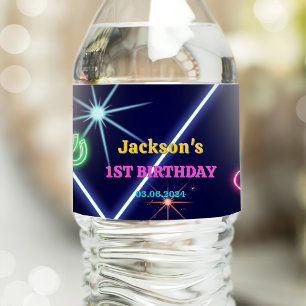 Glow Neon Lights Thank You Birthday Party Water Bottle Label