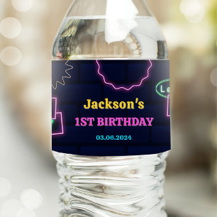Glow Neon Lights Thank You Birthday Party  Water Bottle Label