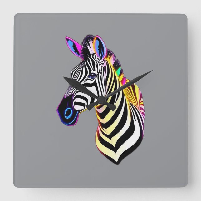 Glow Neon Zebra Square Wall Clock (Front)