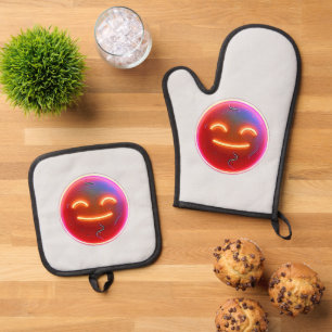 Glow of Joy: Digital Emoticon Oven Mitt & Pot Holder Set