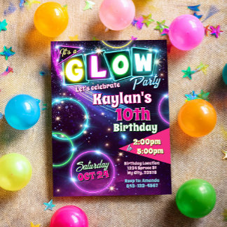 Glow party birthday invitation