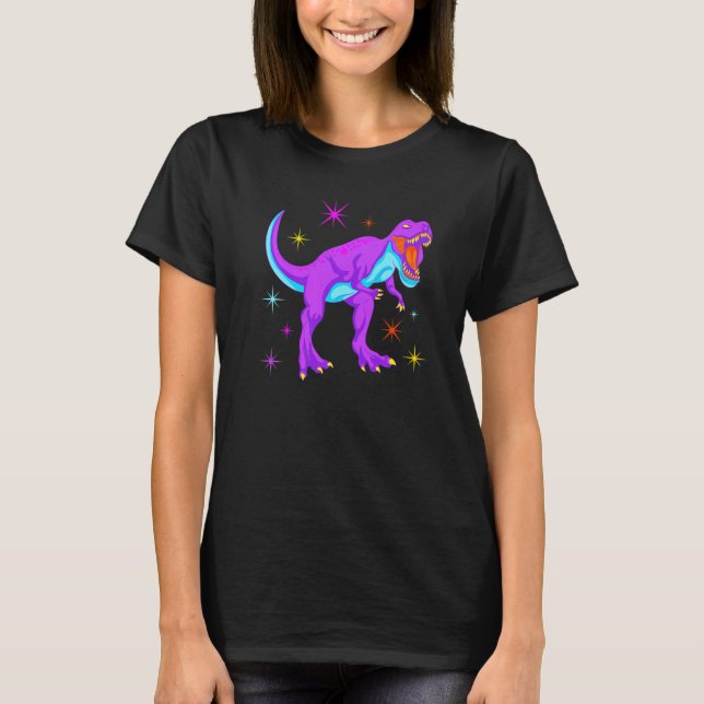 Glow Party Dinosaur Neon Lights Party T-Shirt (Front)