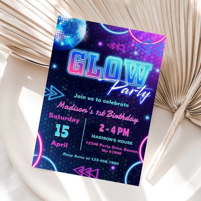 Glow Party Neon Colourful Birthday Party Invitatio Invitation (Creator Uploaded)