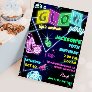 Glow Party Neon Colourful Birthday Party Invitatio Invitation