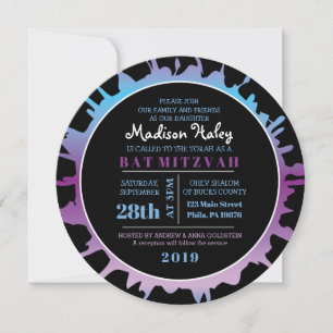 GLOW Rainbow Splash Bar Bat Mitzvah Invitation