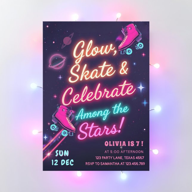 Glow Skate & Celebrate Among the Stars Neon  Invitation (Creator Uploaded)
