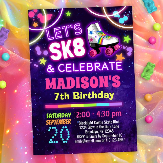 Glow Skating SK8 & Celebrate Birthday Party Invitation (Creator Uploaded)