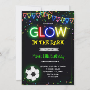 Glow soccer football birthday invitation