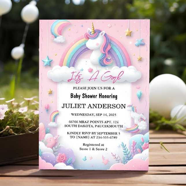 Glow Space Royal Pony Unicorn Baby Girl Shower Invitation (Creator Uploaded)