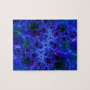 Glow Stars   Blue and White Fractal Art Jigsaw Puzzle