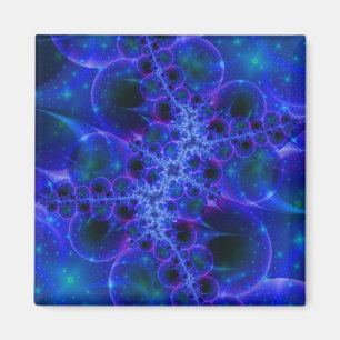 Glow Stars Blue and White Fractal Art Magnet
