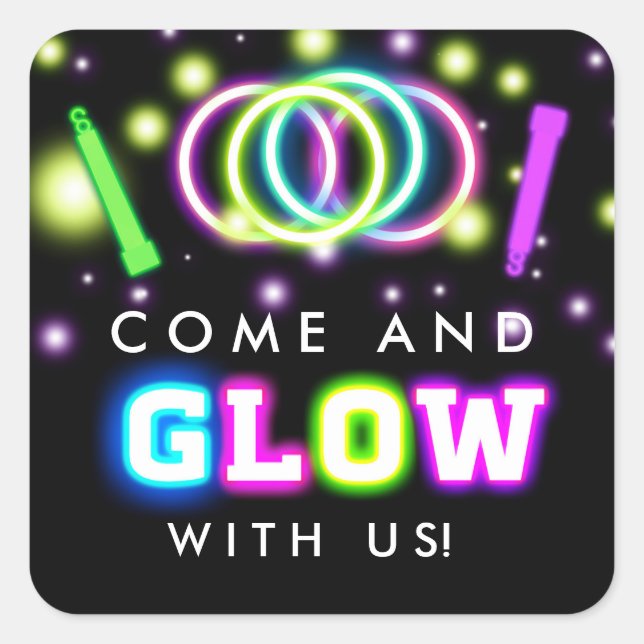GLOW with us Neon Lights Birthday Party Stickers (Front)