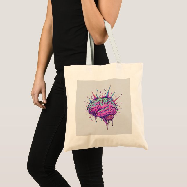 Glow With Your Mind Neon Brain Statement Tote Bag (Front (Product))