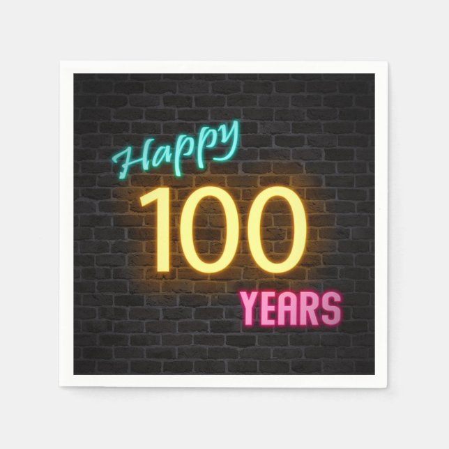 glowing 100 neon sign on brick wall napkin (Front)