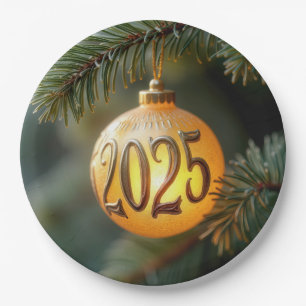Glowing 2025 Christmas Ornament Paper Plate